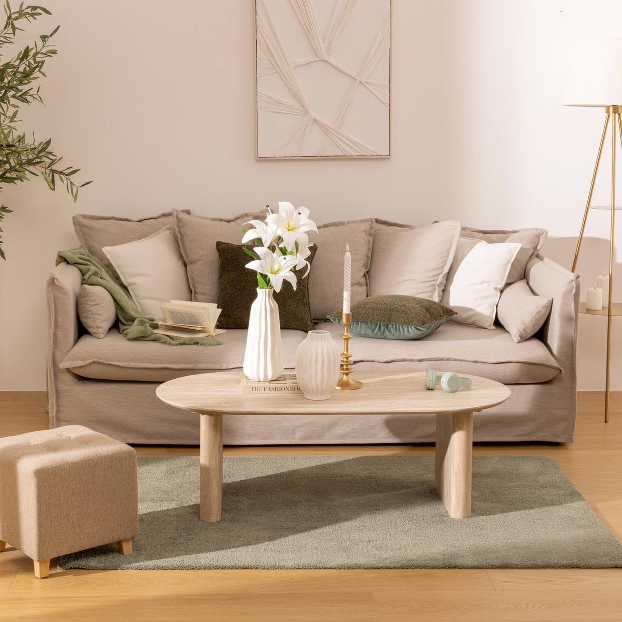 Voir la diapositive 3 : ATMOSPHERA Table basse effet travertin  anaya  120cm beige