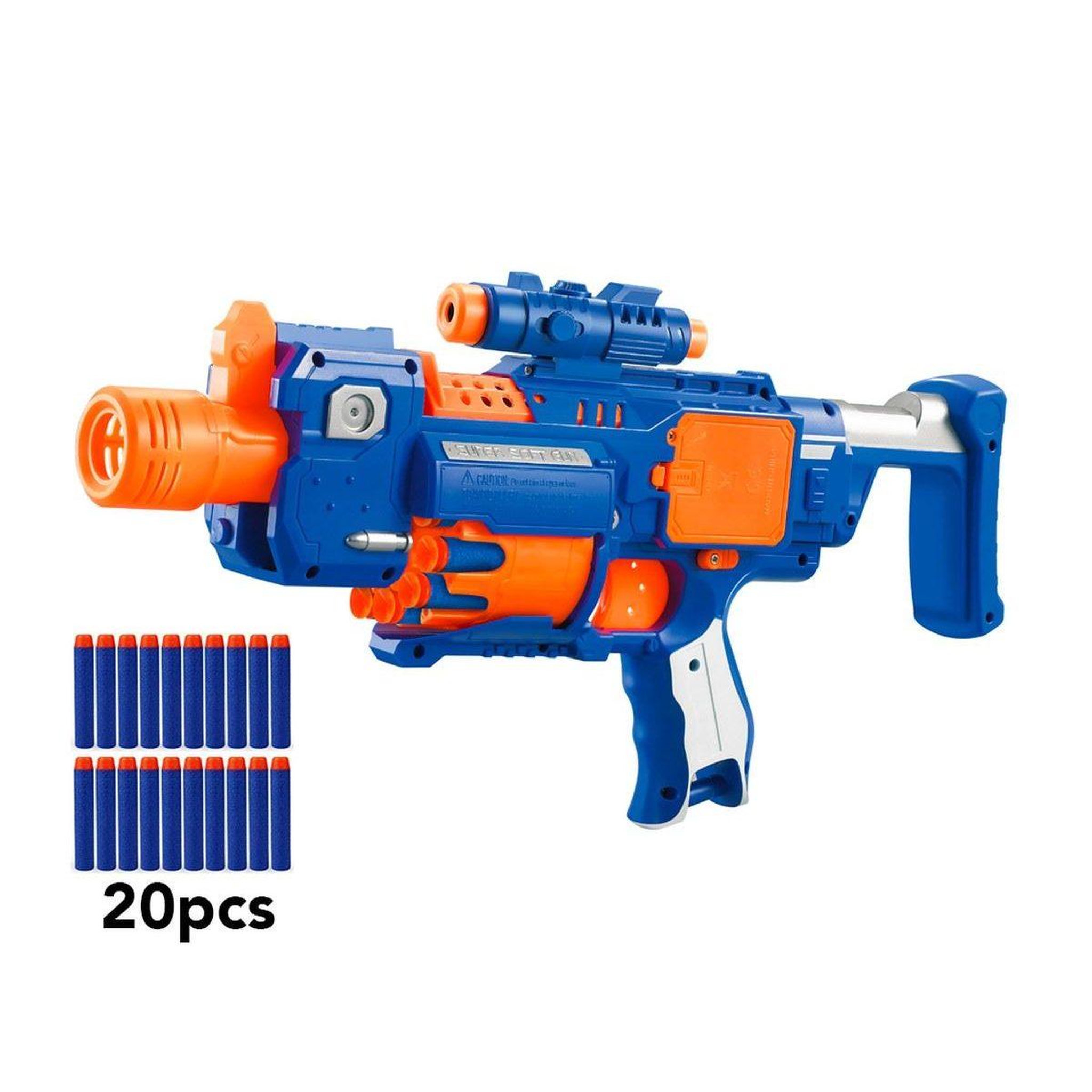 1001JOUETS Pistolet mitrailleur à fléchettes en mousse - Rotation automatique du barillet - Portée jusqu'à 15 m