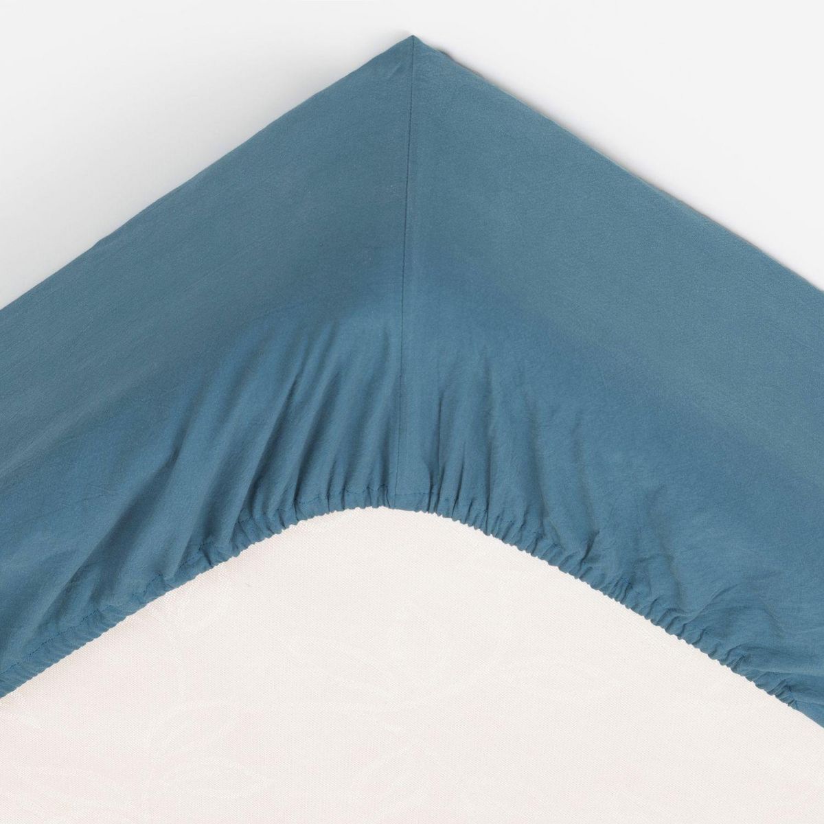 ATMOSPHERA Drap Housse bonnet 27 cm 100% Coton lavé 160x200 cm - Bleu Canard