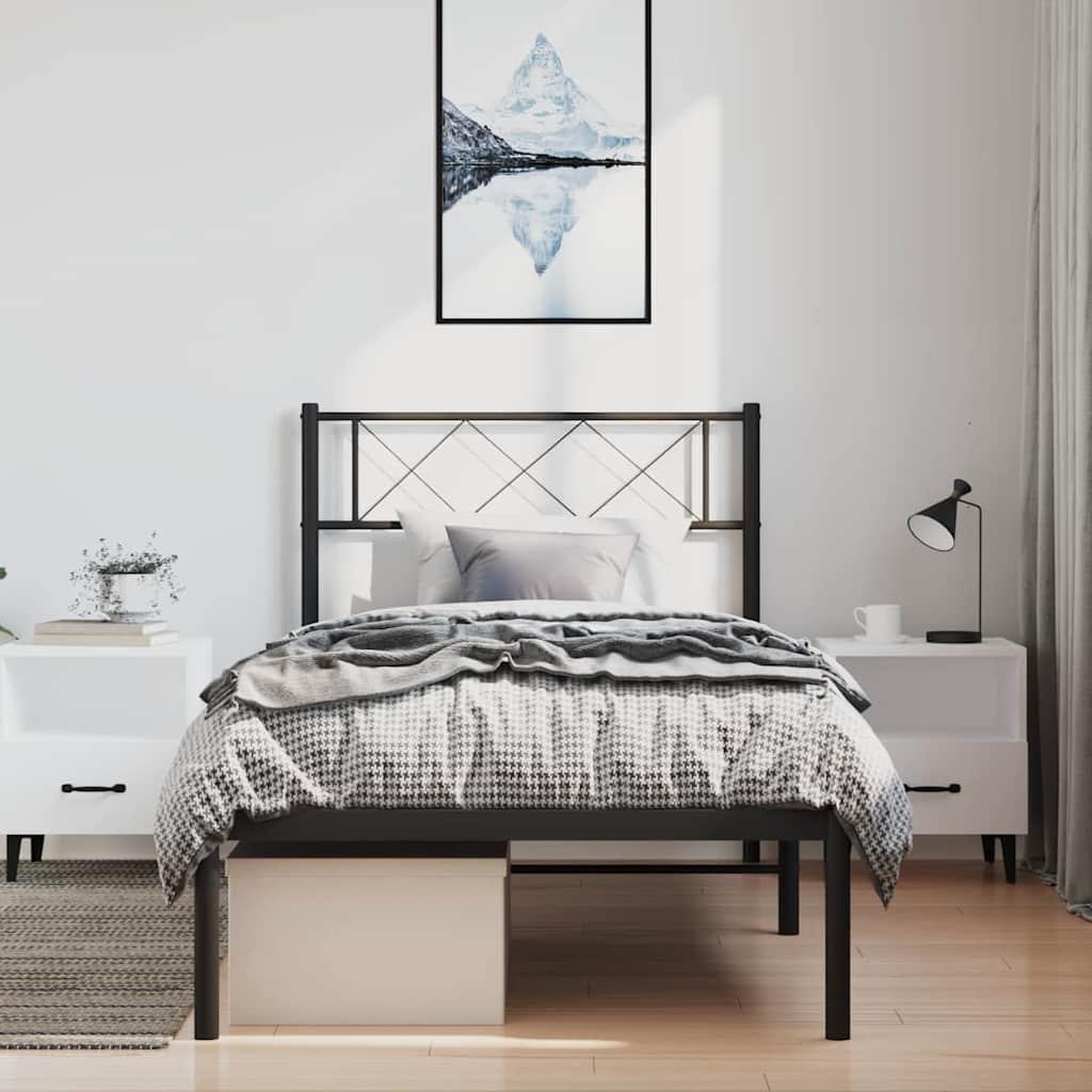 VIDAXL Cadre de lit metal sans matelas avec tete de lit noir 100x200cm