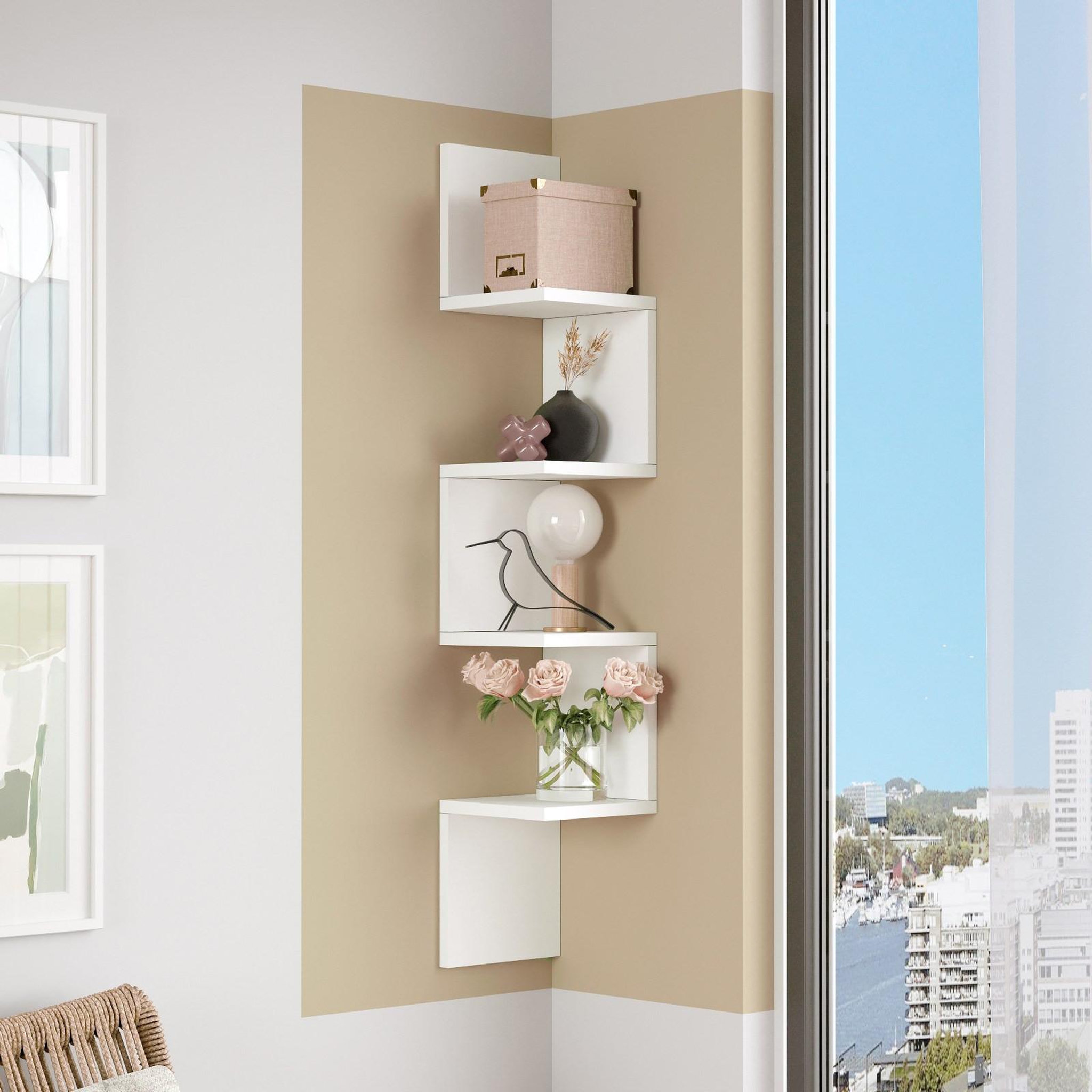 Voir la diapositive 2 : Habitat et Jardin Étagère murale en bois  wl9  - 22 x 22 x 117 cm - blanc