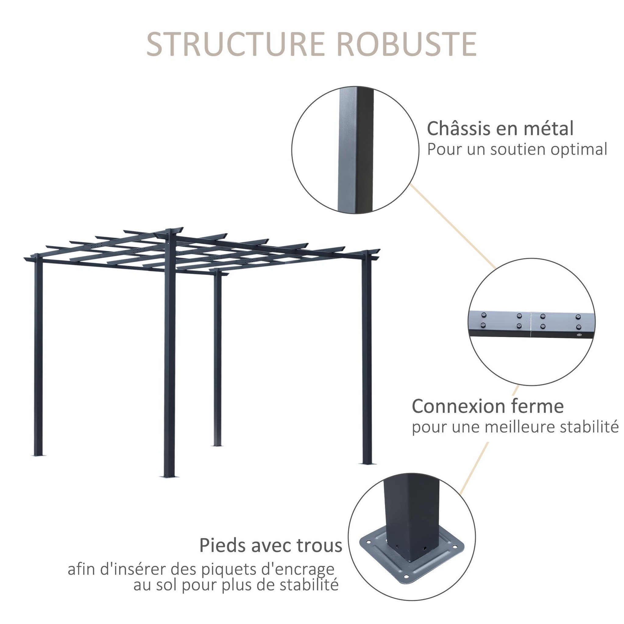 Voir la diapositive 6 : OUTSUNNY Pergola autoportante style contemporain - toit terrasse à décorer - dim. 3L x 3l x 2,3H m - métal époxy anticorrosion noir