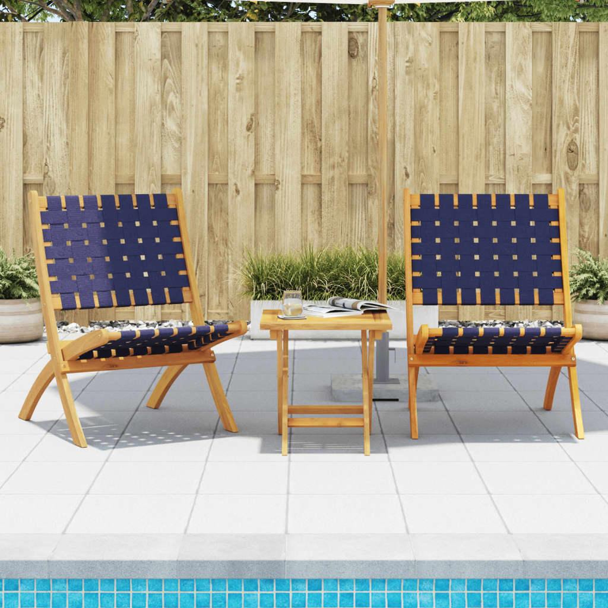 VIDAXL Chaises de jardin pliantes lot de 2 bois d'acacia solide tissu
