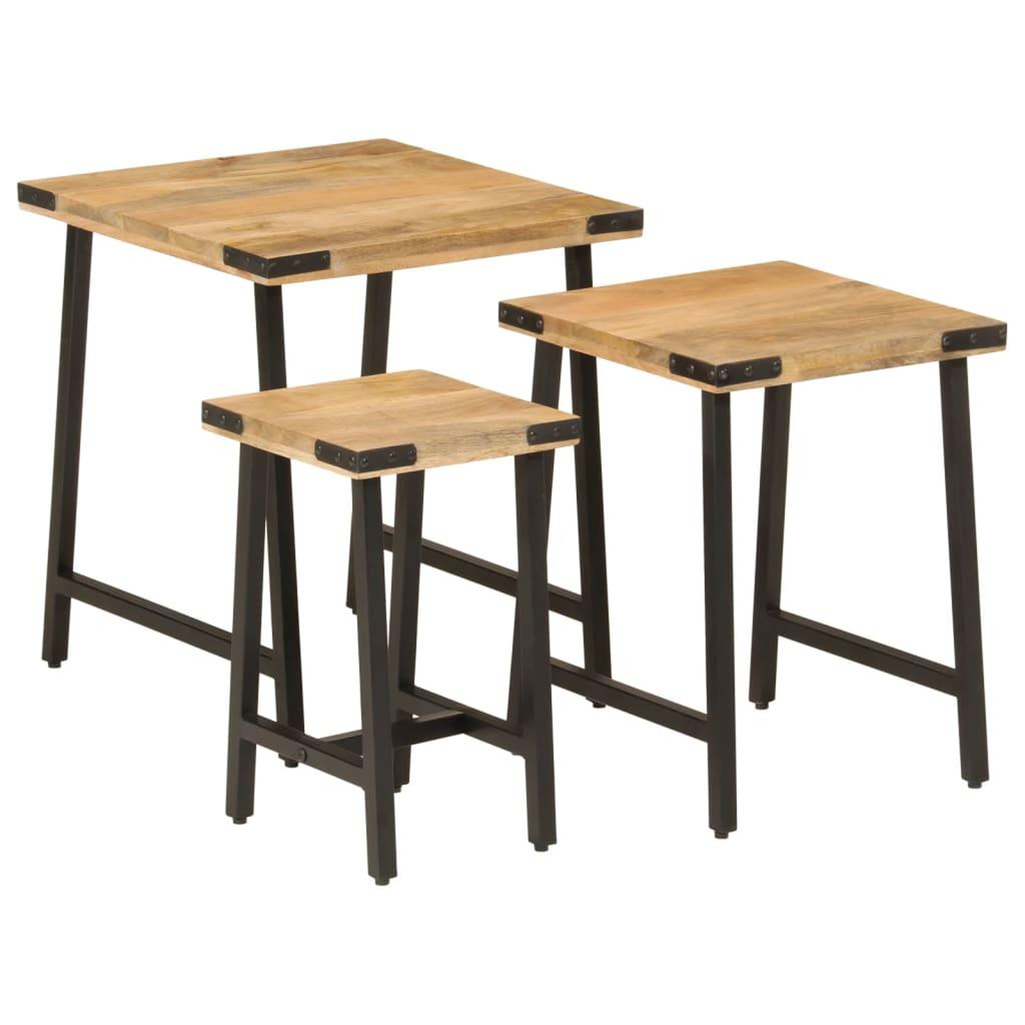 VIDAXL Tables basses gigognes 3 pcs bois massif de manguier et fer