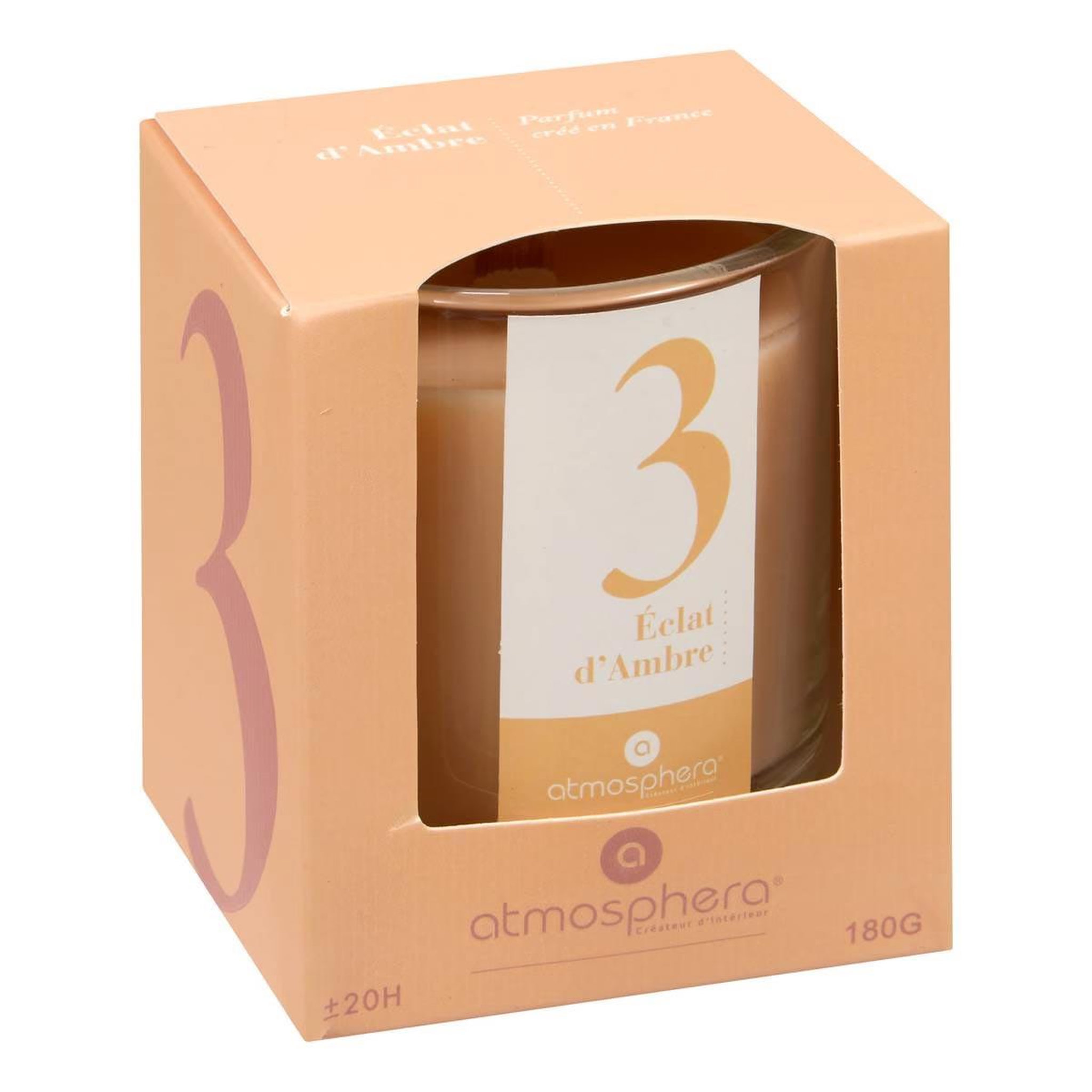 Voir la diapositive 2 : ATMOSPHERA Bougie parfumée en verre  numia  180g éclat d'ambre