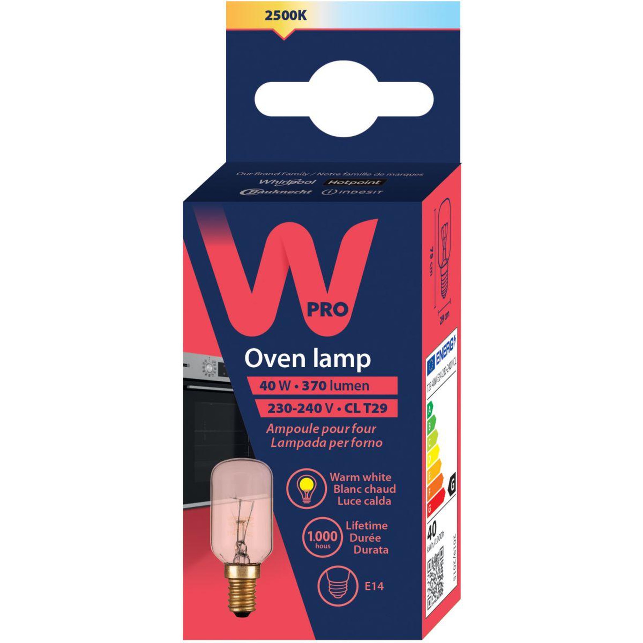 Voir la diapositive 2 : WPRO Ampoule E14 T29 40W 220V