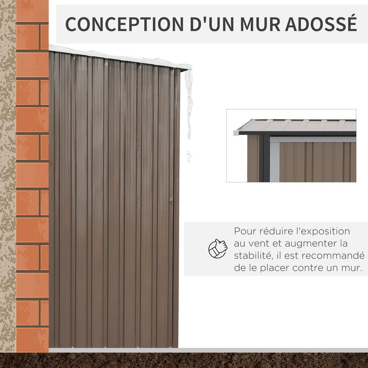 OUTSUNNY Abri de jardin - remise pour outils - cabanon porte verrouillable - dim. 142L x 84l x 189H cm - tôle d'acier marron blanc