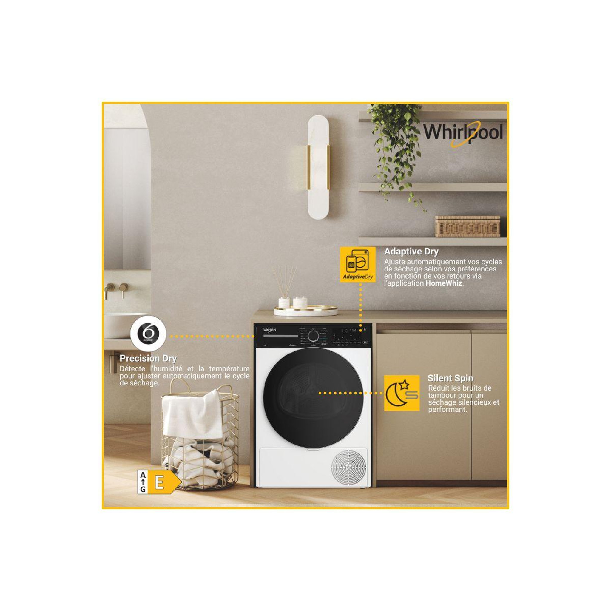 Voir la diapositive 2 : Whirlpool Sèche linge pompe à chaleur cwd122mwbsfr