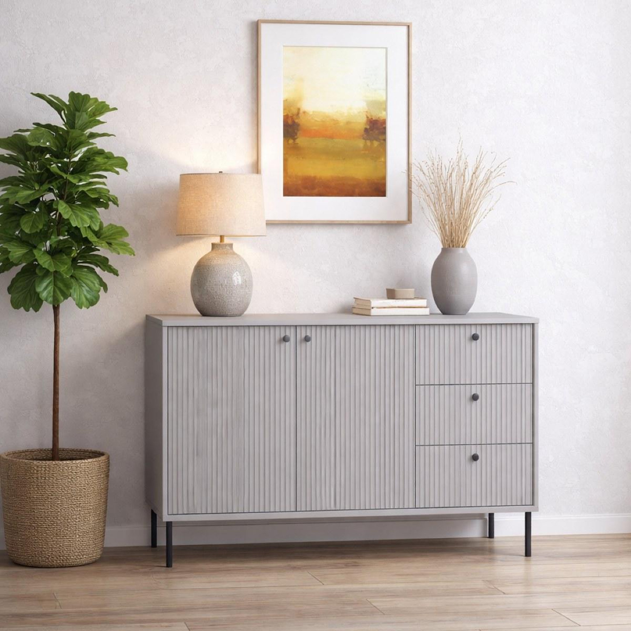 Voir la diapositive 2 : JLC KREATION Buffet bas moderne gris 160cm simy