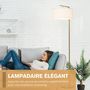 Voir la diapositive 4 : HOMCOM Lampadaire design néo-rétro max. 40 W 153H cm abat-jour circulaire aspect lin blanc piètement structure métal doré