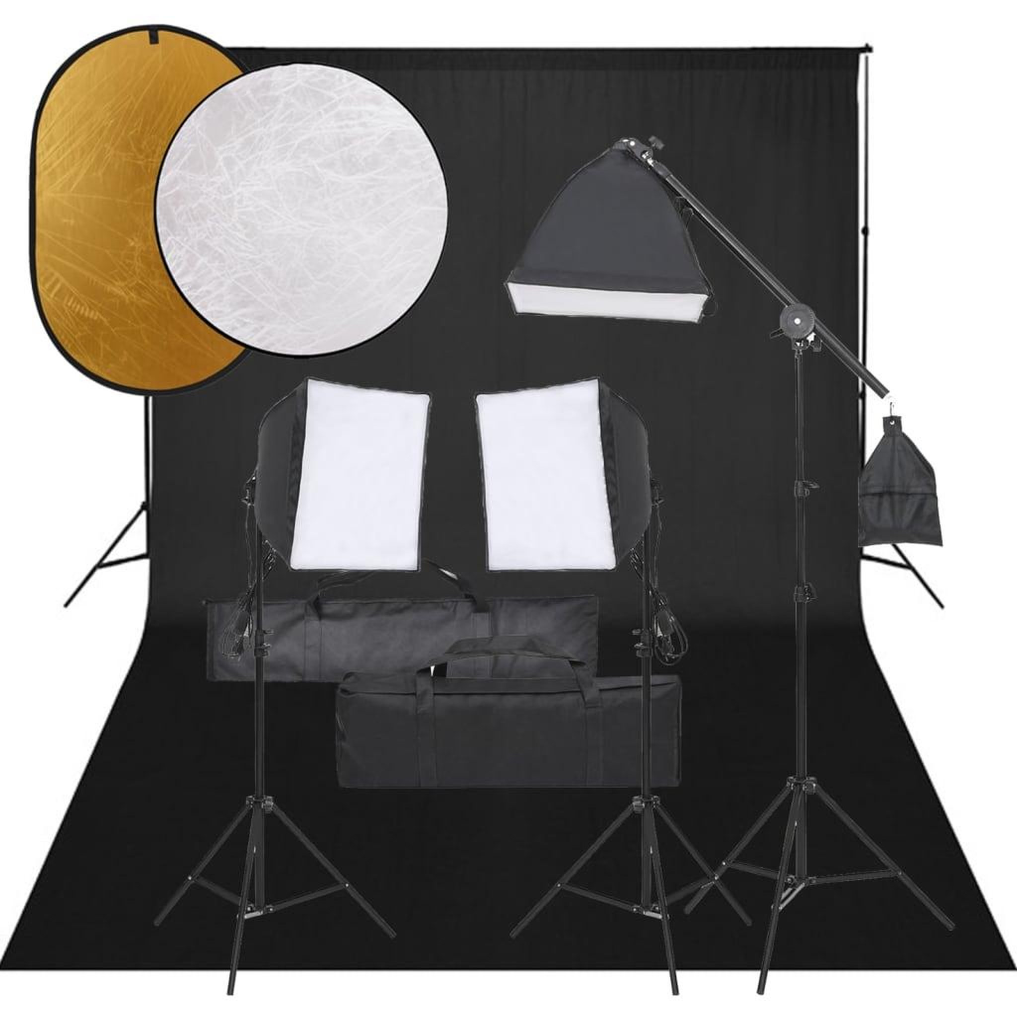VIDAXL Kit de studio photo avec eclairage toile de fond et reflecteur