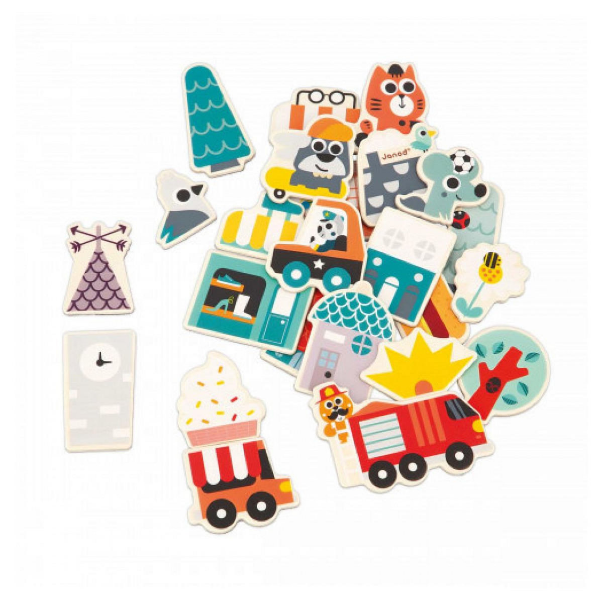 Juratoys-Janod Set de 24 Magnets en Bois Ville Janod pour Enfants