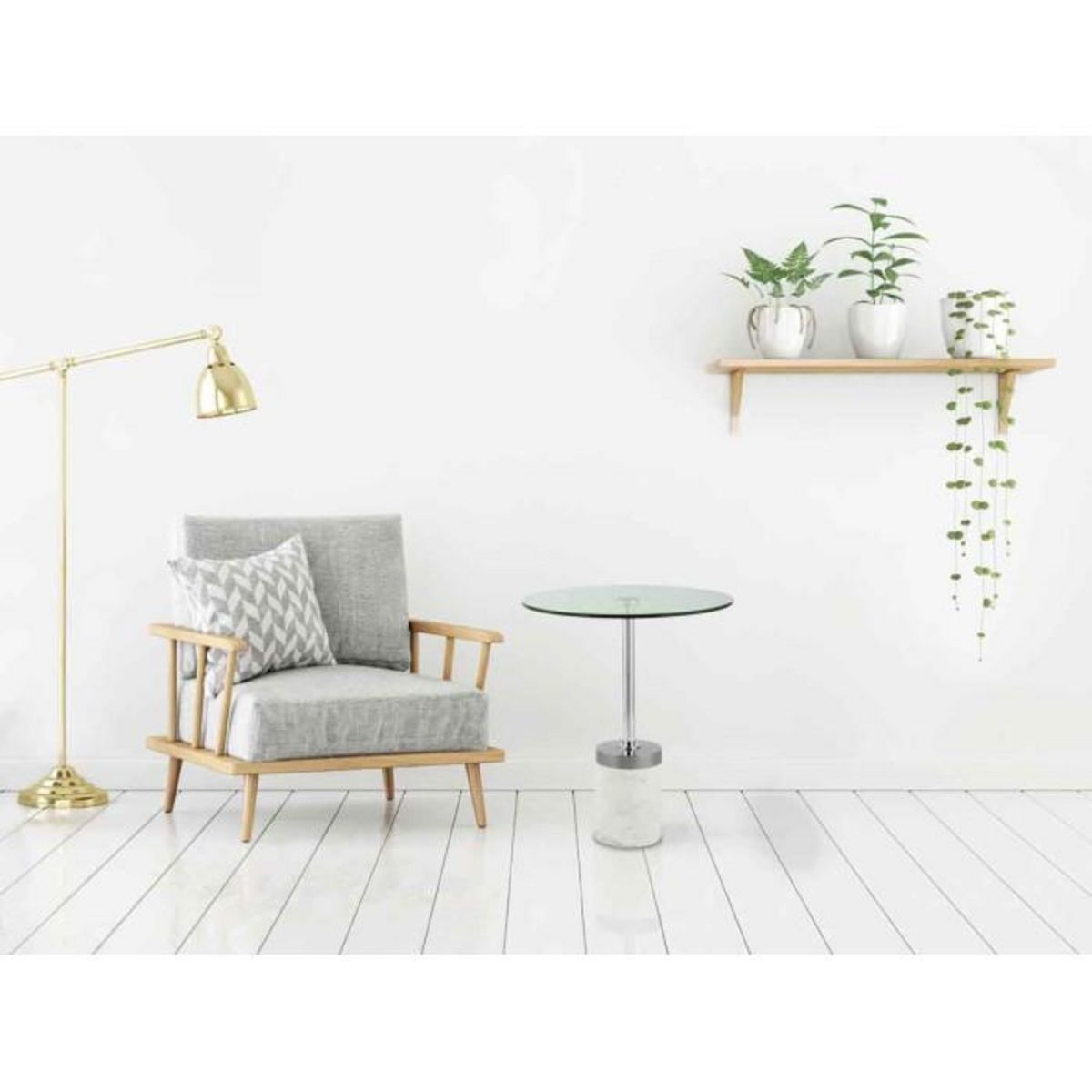 Paris Prix Table d'Appoint en Marbre  Lana  53cm Argent & Blanc