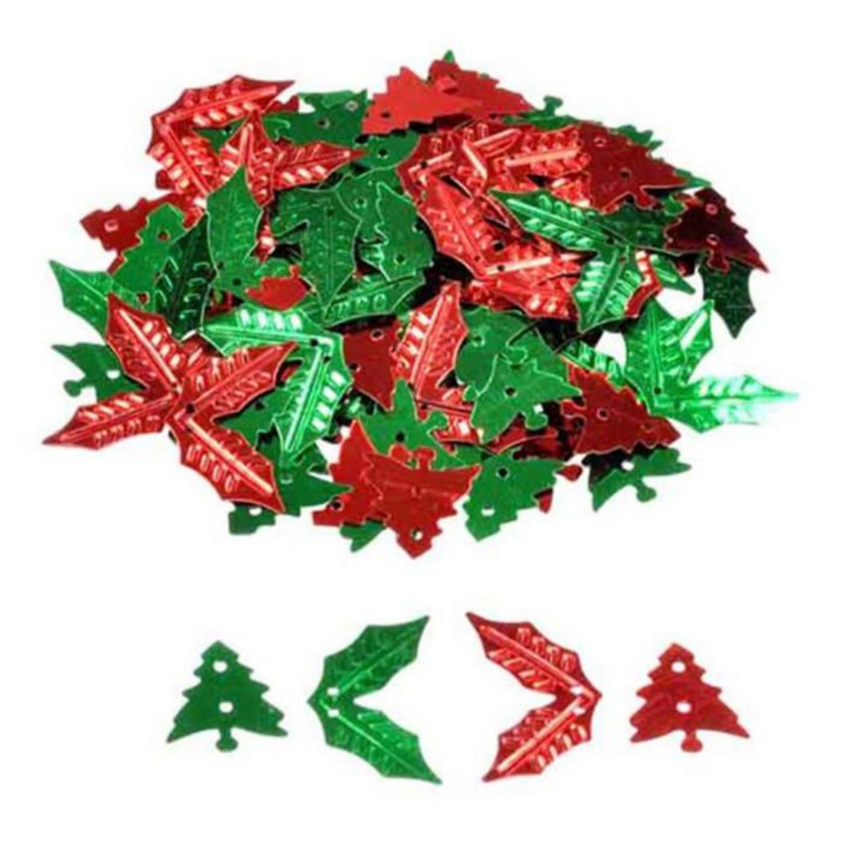 Paris Prix Lot de Sequins Noël  Houx & Sapins  40g Rouge & Vert