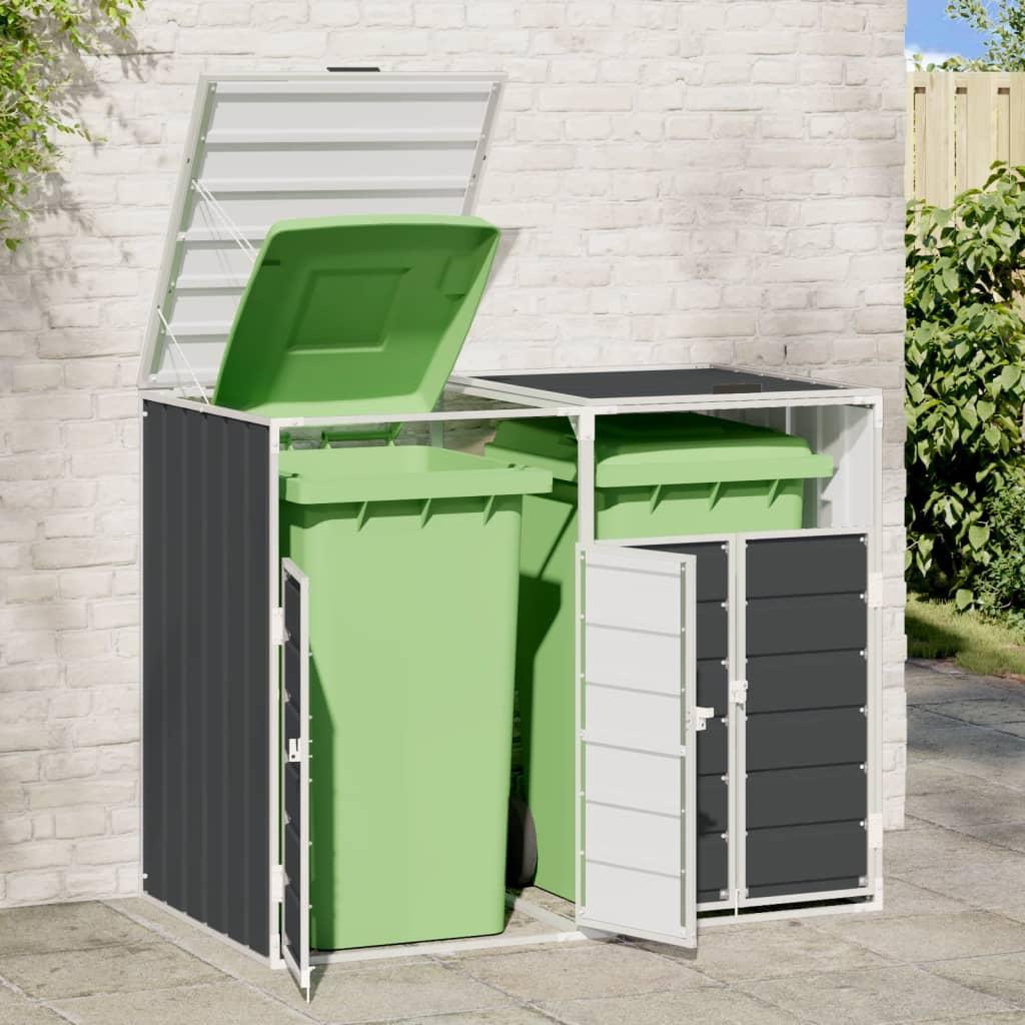 Voir la diapositive 3 : VIDAXL Rangement a roulettes pour poubelles pour deux bacs acier