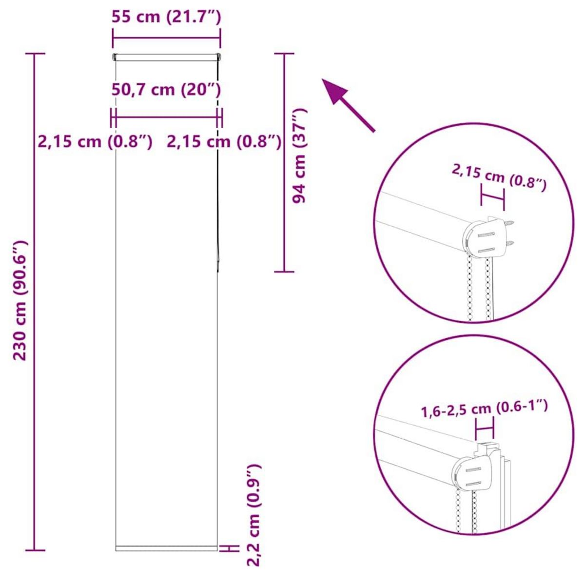 VIDAXL Store enrouleur occultant largeur du tissu 50,7 cm polyester