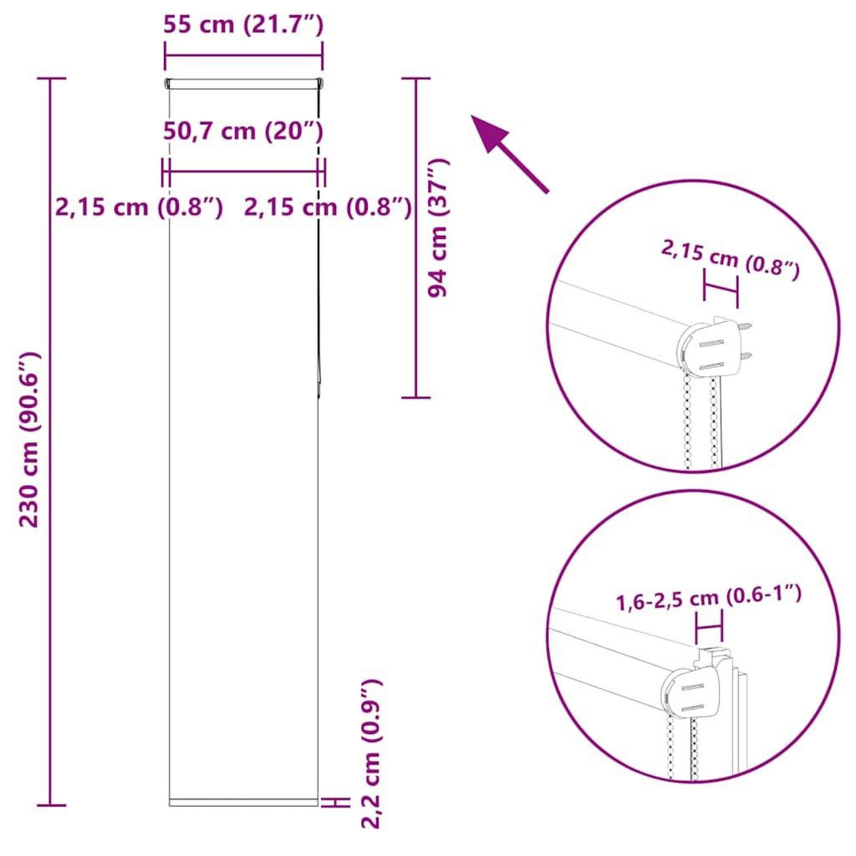 VIDAXL Store enrouleur occultant largeur du tissu 50,7 cm polyester