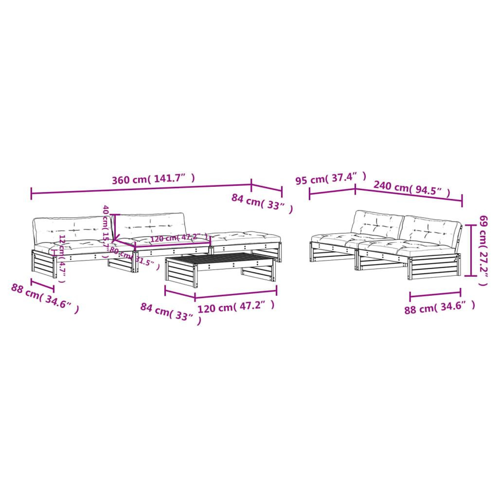 Voir la diapositive 6 : VIDAXL Salon de jardin 6 pcs avec coussins blanc bois massif