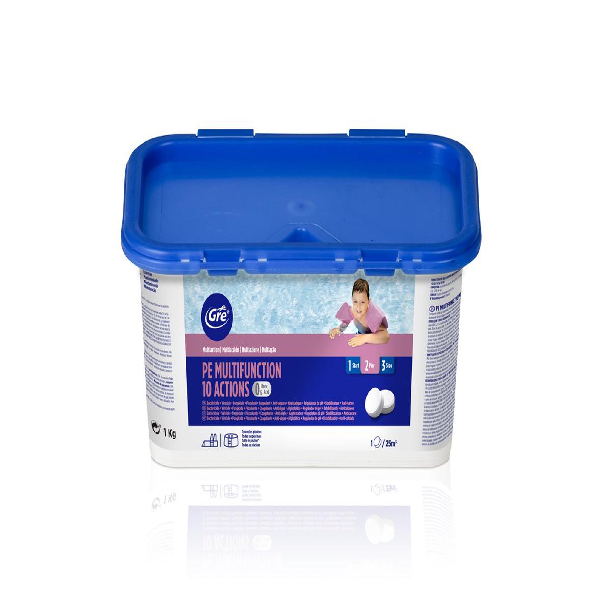Voir la diapositive 2 : GRE Chlore 10 actions sans acide borique 1 kg - gré