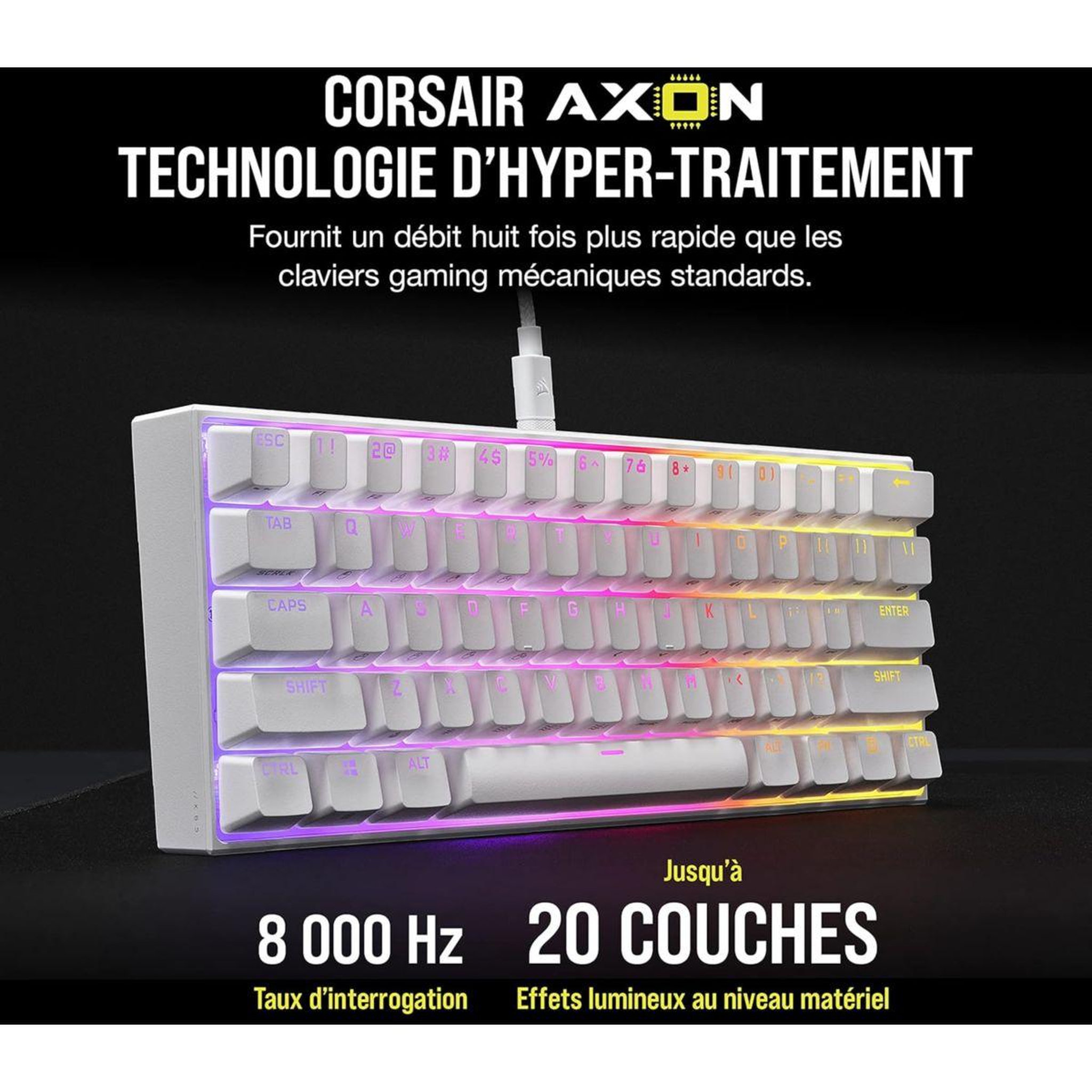 Voir la diapositive 3 : Corsair Clavier gamer k65 rgb mini cherry mx red blanc