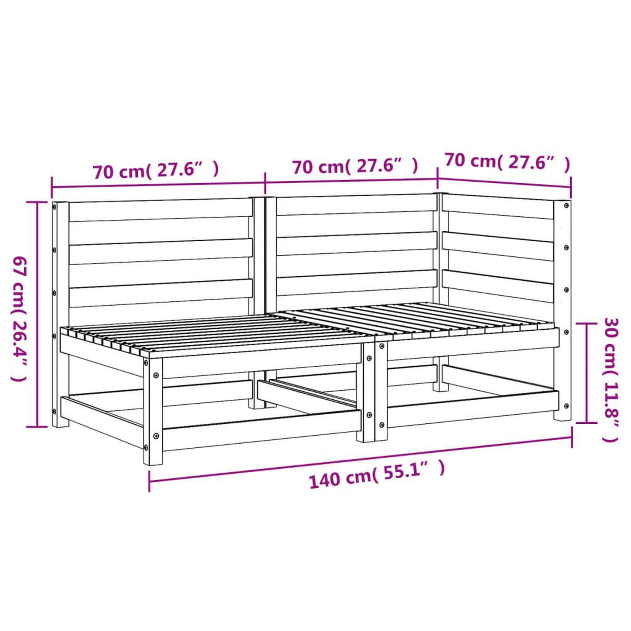 Voir la diapositive 6 : VIDAXL Canape de jardin 2 places bois de pin impregne
