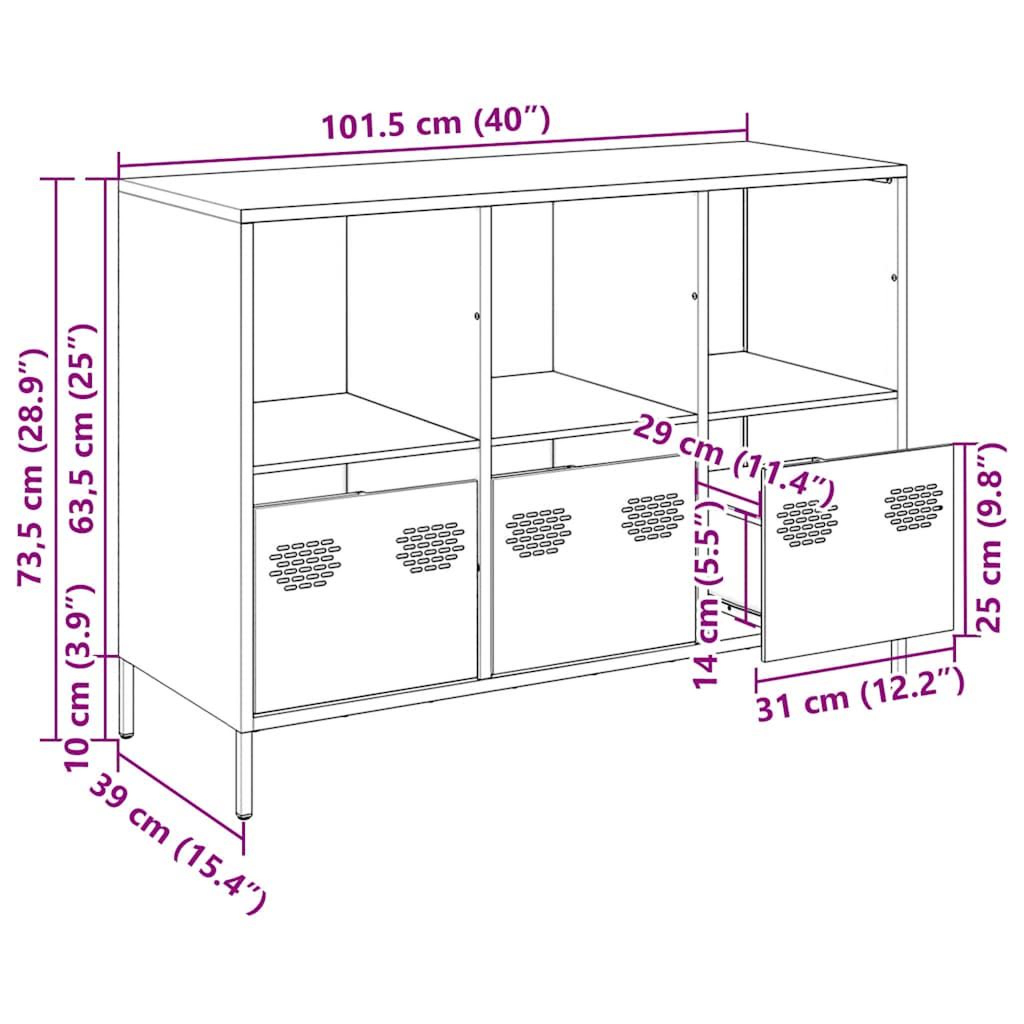 Voir la diapositive 6 : VIDAXL Buffet rose 101,5x39x73,5 cm acier lamine a froid