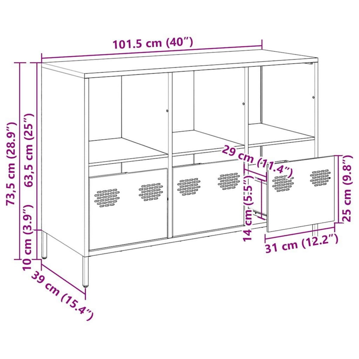 VIDAXL Buffet rose 101,5x39x73,5 cm acier lamine a froid
