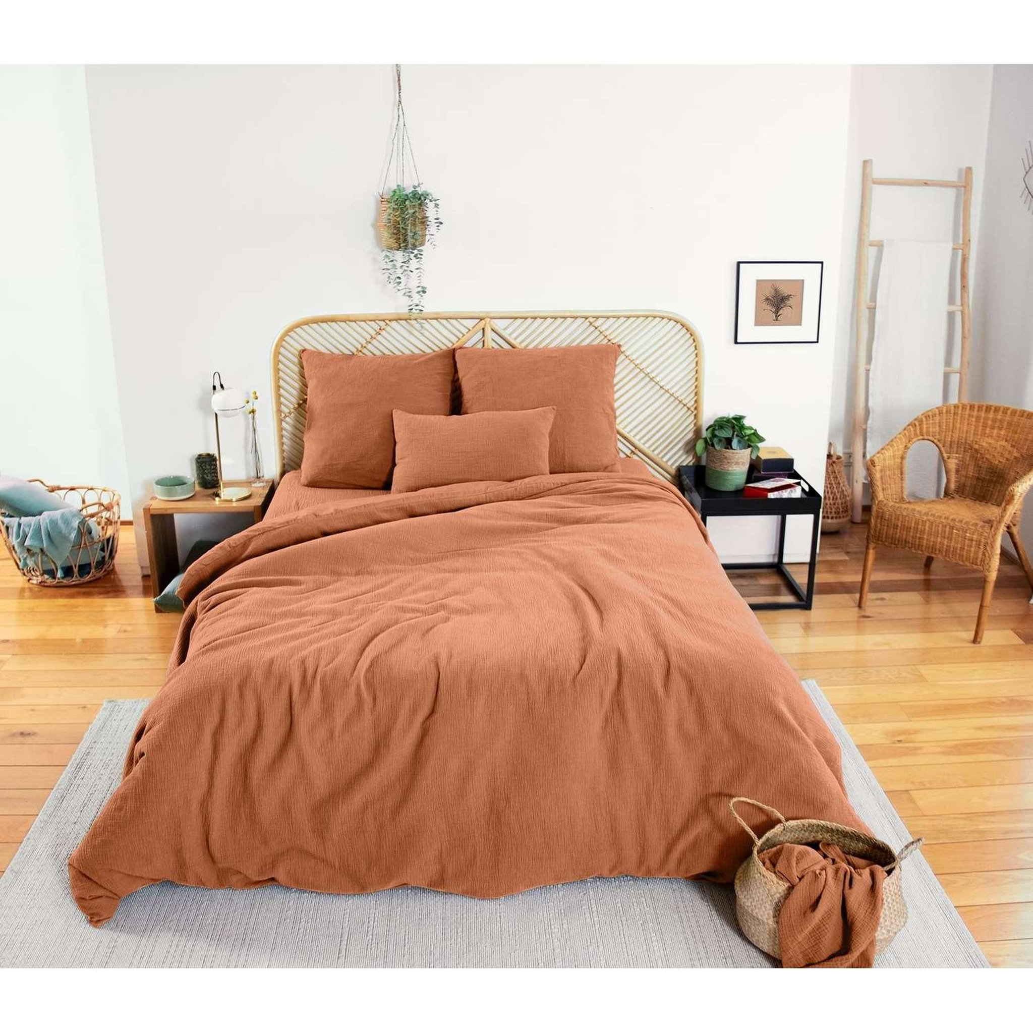 Voir la diapositive 2 : COTE DECO Parure de lit - double gaze de coton