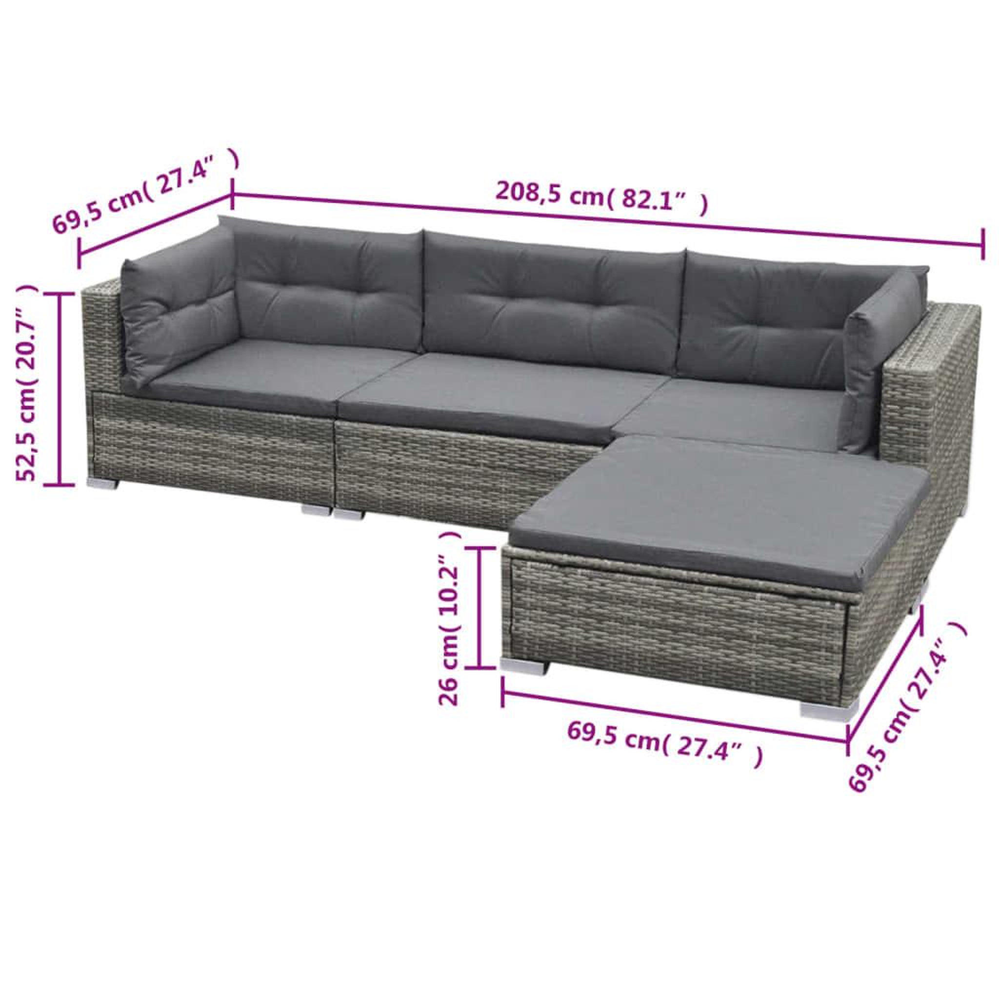 Voir la diapositive 6 : VIDAXL Salon de jardin 5 pcs avec coussins resine tressee gris