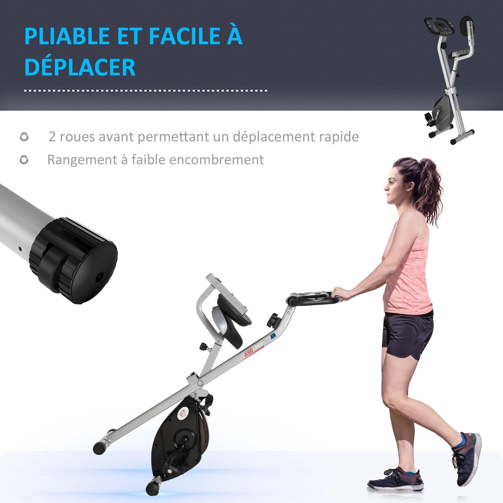 Voir la diapositive 4 : HOMCOM Vélo d'appartement pliable - collaboration Aosom.fr x FFHandball - 8 niv. résistance magnétique réglable
