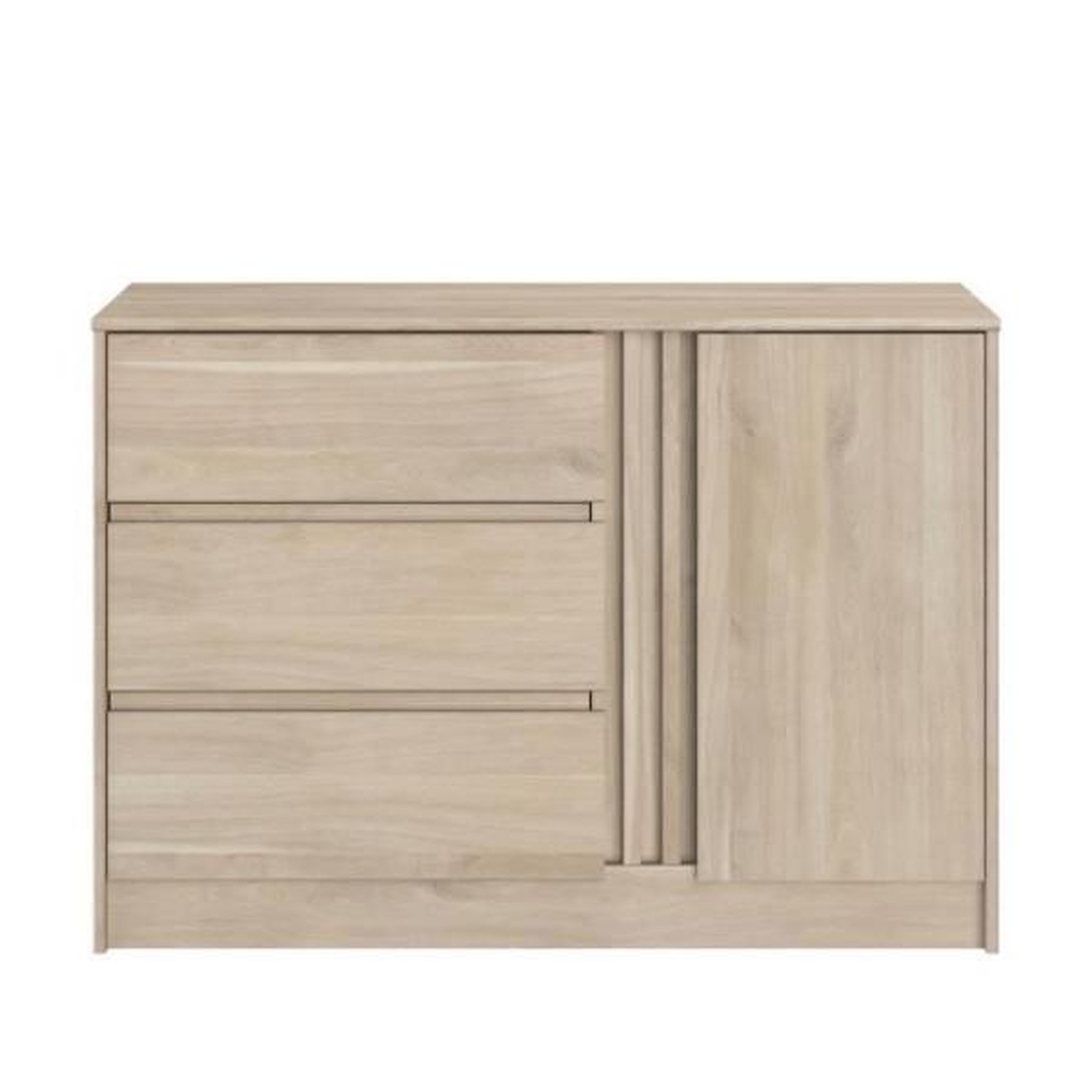 Voir la diapositive 5 : PARISOT Commode ESCALE - 3 tiroirs - 1 porte - Décor chene - L 109,8 x H 76,8 x P 50 cm