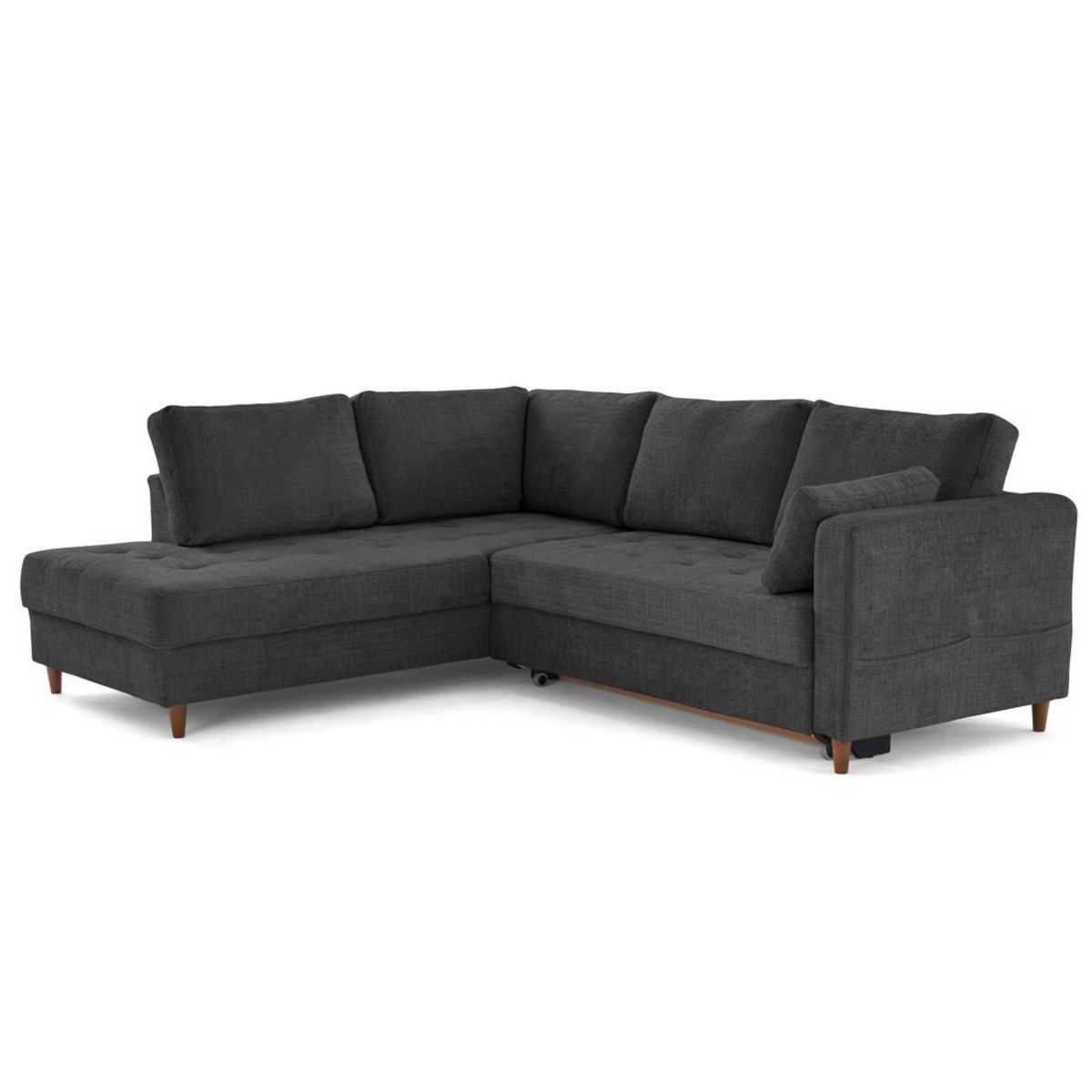 LISA DESIGN Anna - canapé d'angle gauche 5 places convertible en velours texturé