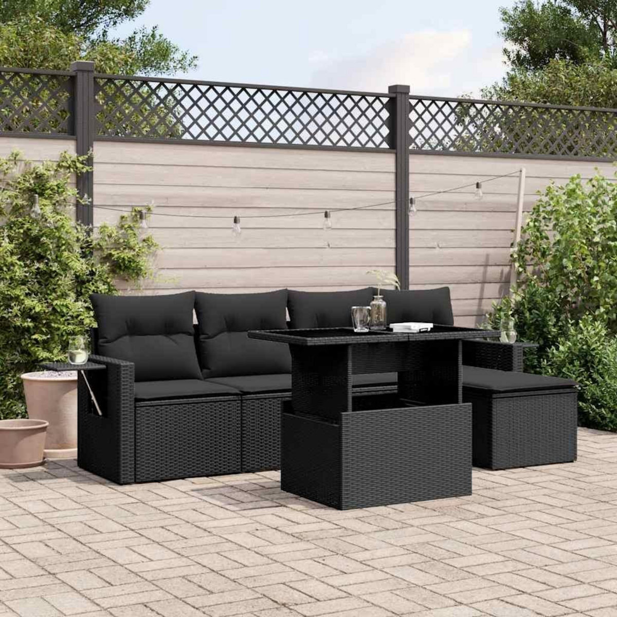 VIDAXL Salon de jardin 6 pcs avec coussins noir resine tressee