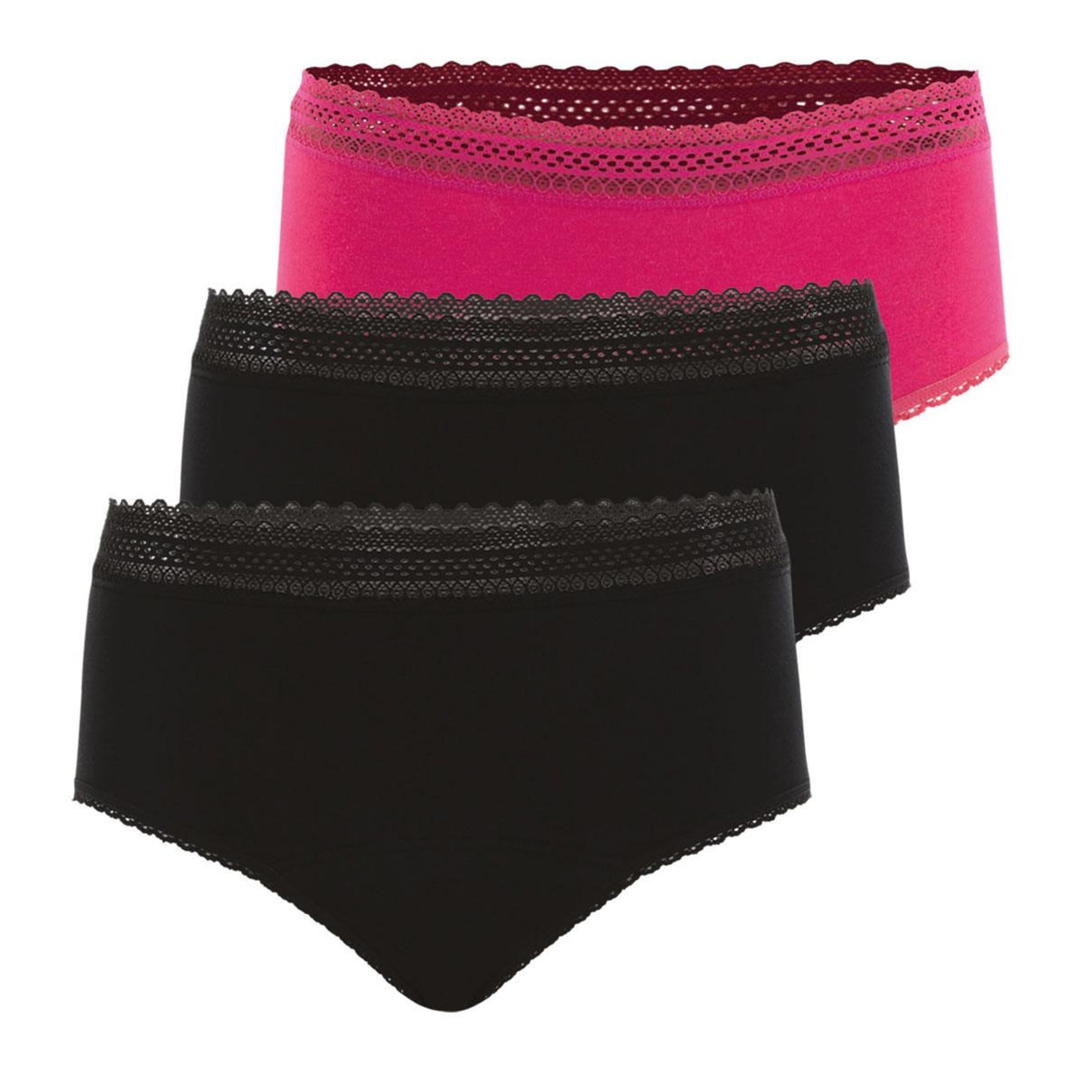 Athena Lot de 3 culottes taille haute pour les règles Coton bio Secret