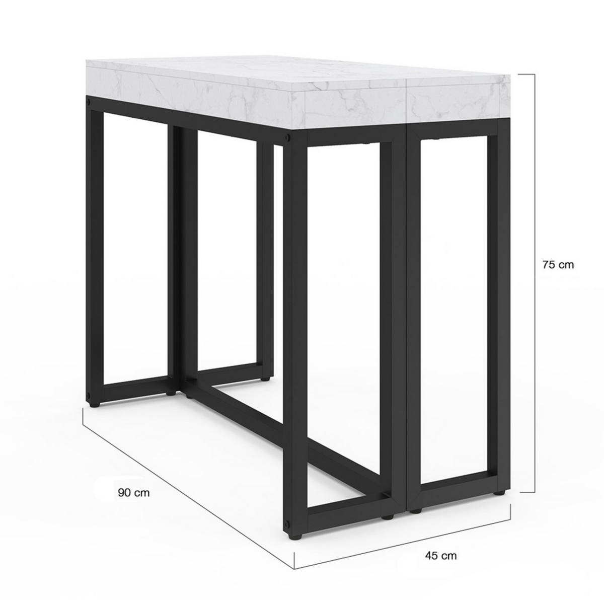 ID MARKET Table console extensible 10 personnes 235 cm plateau effet marbre blanc ALASKA