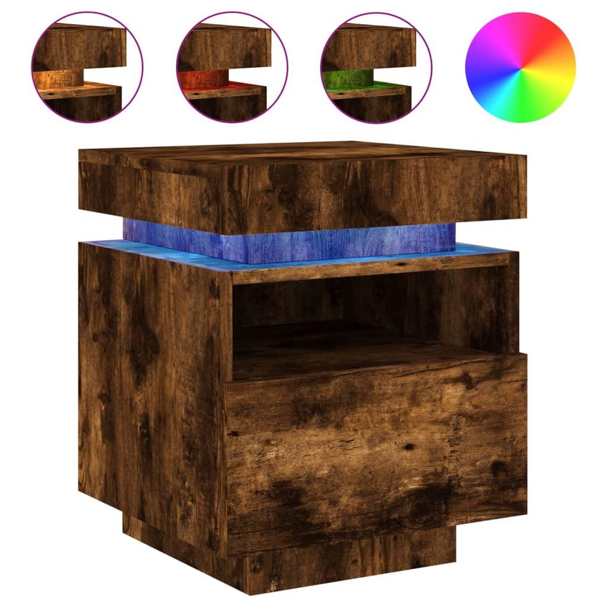 Voir la diapositive 2 : VIDAXL Armoire de chevet avec lumieres LED chene fume 40x39x48,5 cm