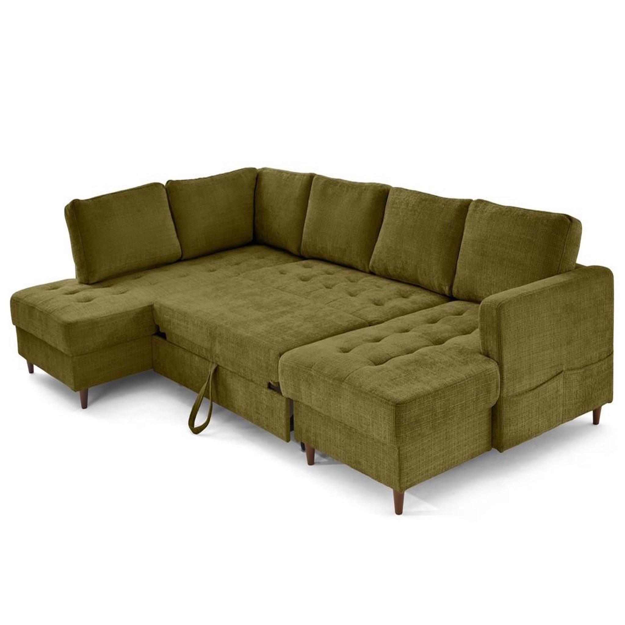 Voir la diapositive 2 : LISA DESIGN Anna - canapé panoramique d'angle gauche 7 places convertible avec coffre en velours texturé