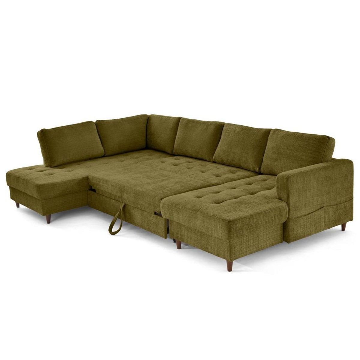 LISA DESIGN Anna - canapé panoramique d'angle gauche 7 places convertible avec coffre en velours texturé