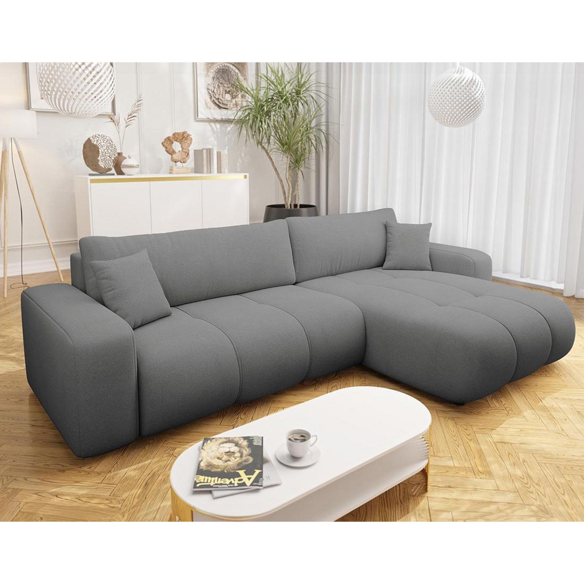 BEST MOBILIER Nicole - canapé d'angle réversible 5 places convertible avec coffre en tissu