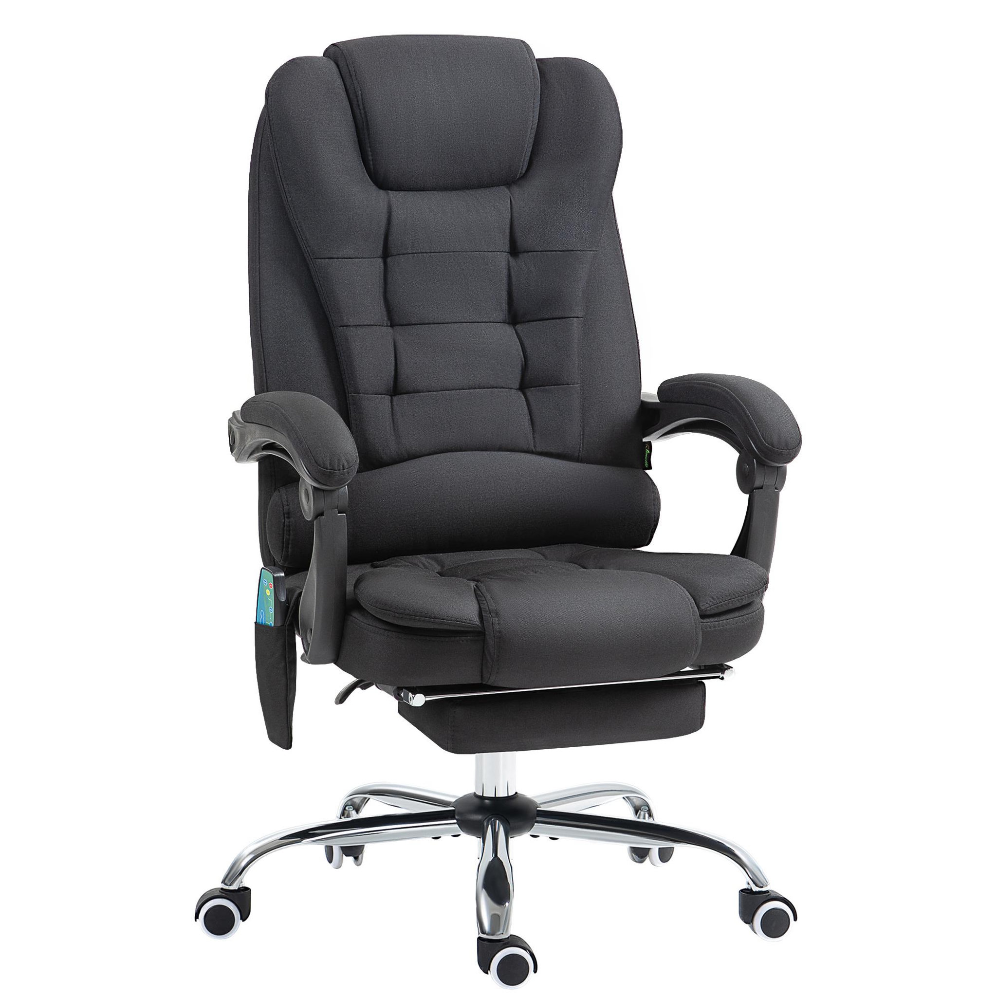 VINSETTO Fauteuil de bureau direction massant chauffant hauteur réglable dossier inclinable tissu noir