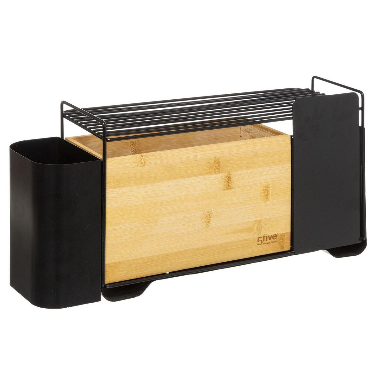 FIVE Organisateur de cuisine 6 en 1 en bambou et métal Nera - Noir et beige