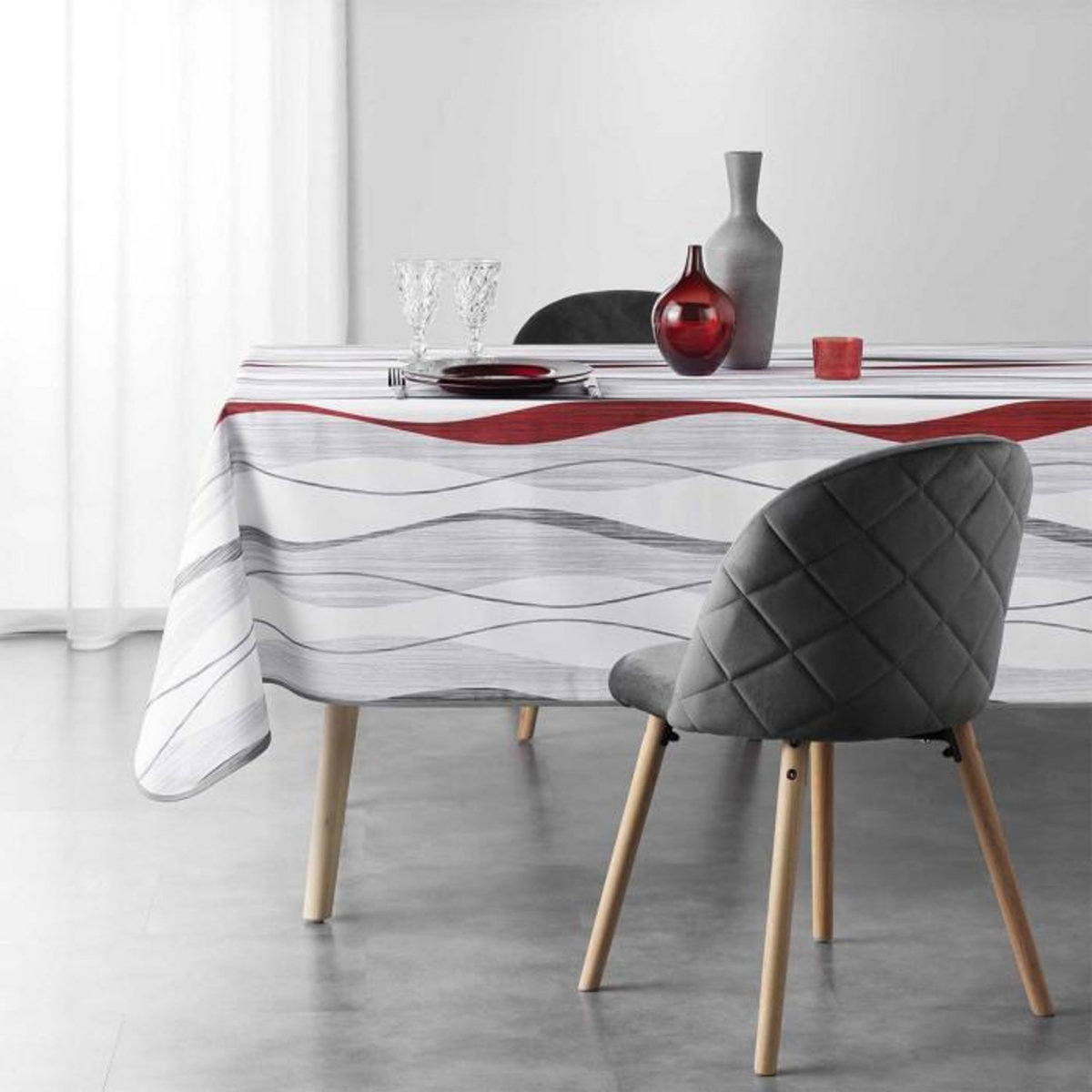 Paris Prix Nappe Imprimée  Ondulys  150x240cm Rouge