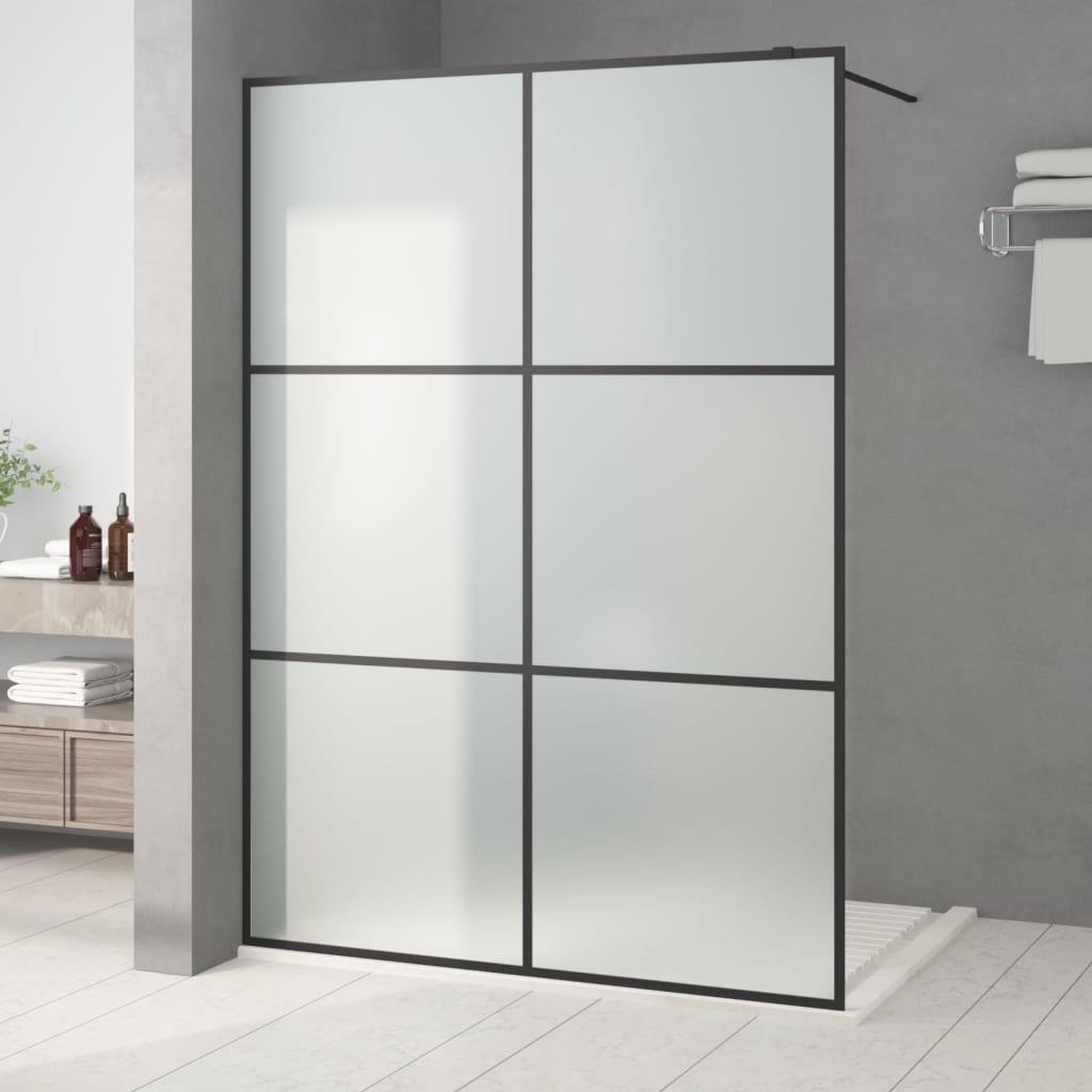 VIDAXL Paroi de douche Noir 140x195 cm Verre ESG depoli
