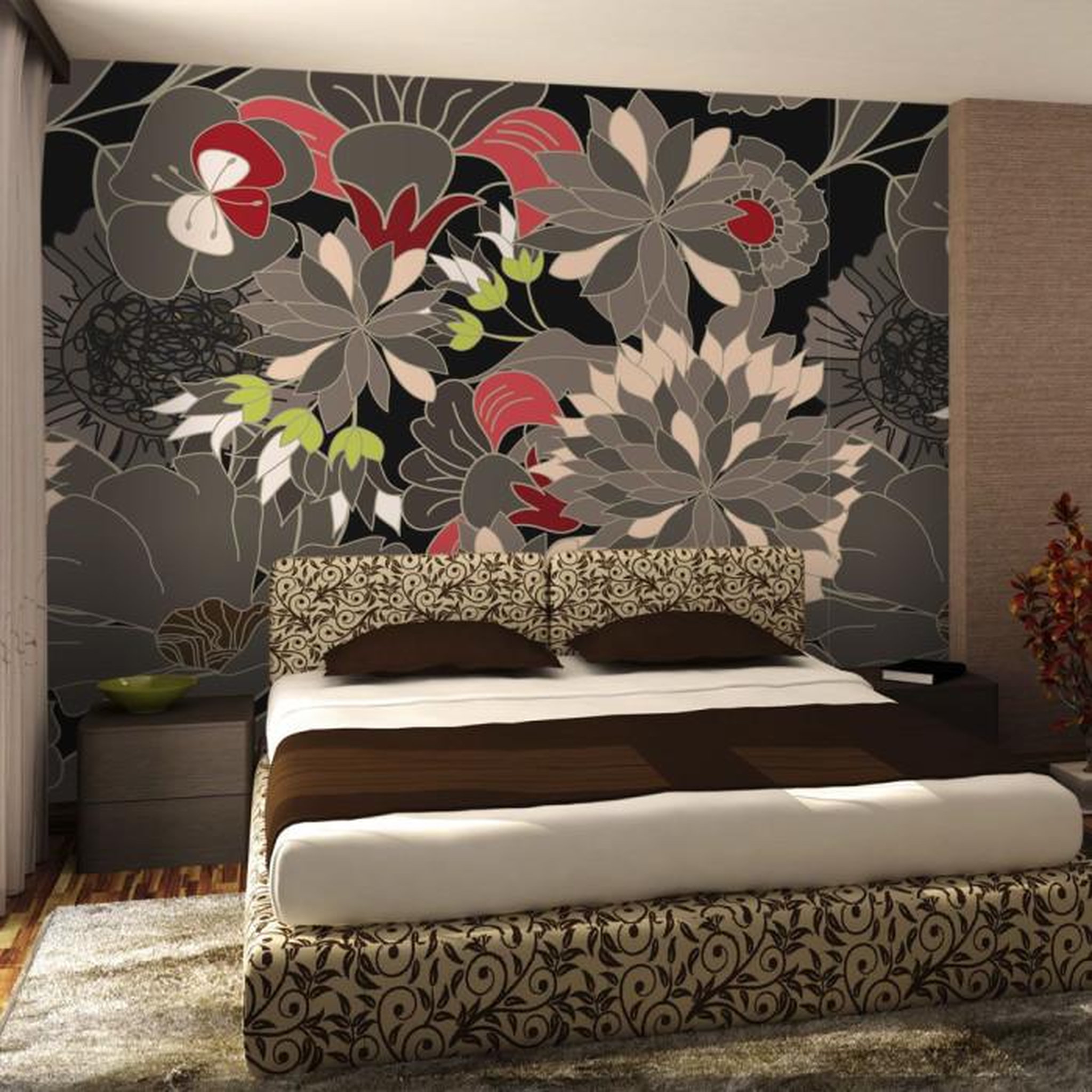 Paris Prix Papier Peint  Motif Floral Gris. Coloris disponibles : Multicolore