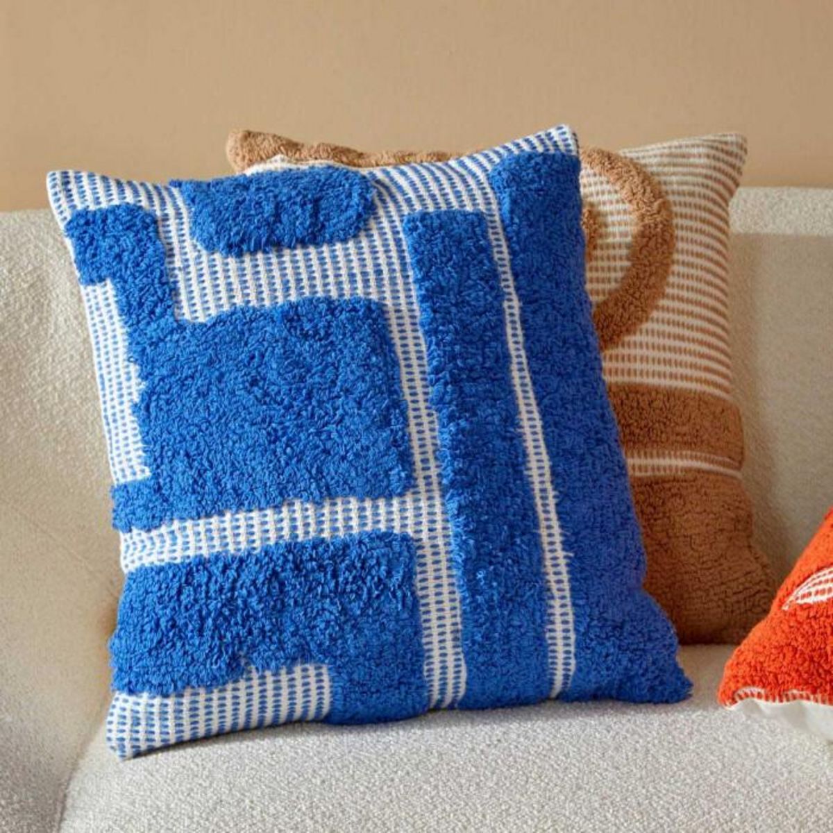 ATMOSPHERA Coussin Déco Tufté  Poppy  50x50cm Bleu