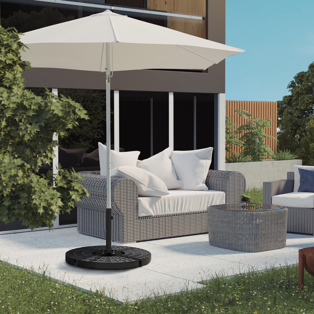 OUTSUNNY Pied de parasol base de parasol support de parasol en croix dim. 100L x 100l x 75H cm métal époxy noir