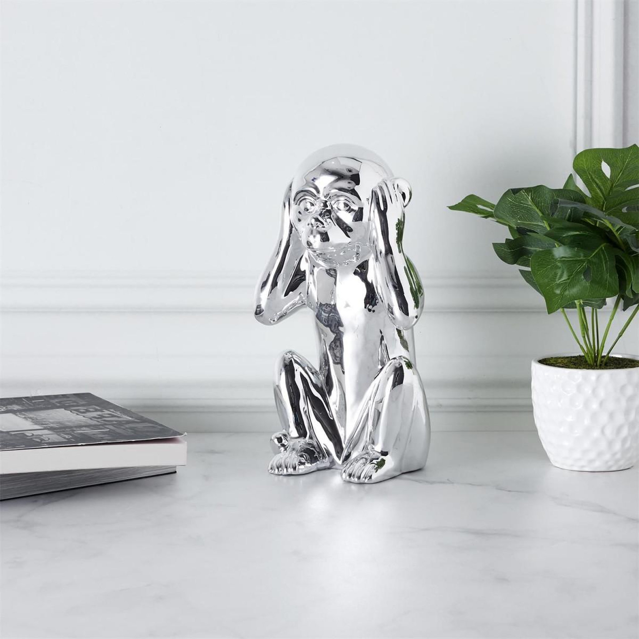 Voir la diapositive 4 : The Home Deco Factory Statuette déco en céramique  singe assis  28cm argent
