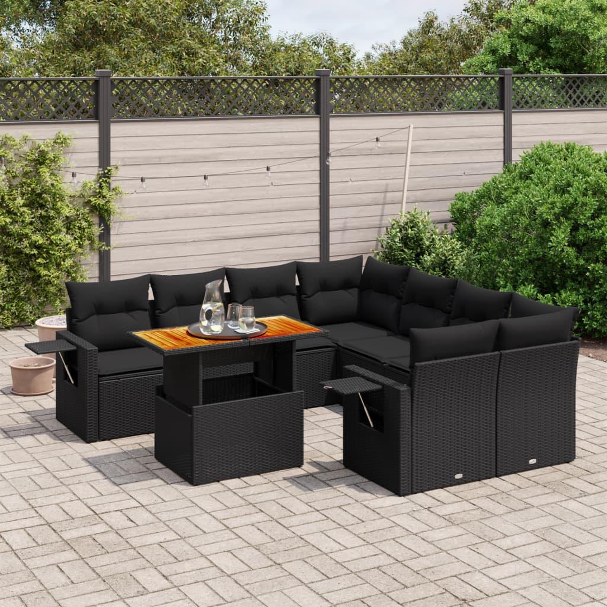 VIDAXL Salon de jardin 9 pcs avec coussins noir resine tressee