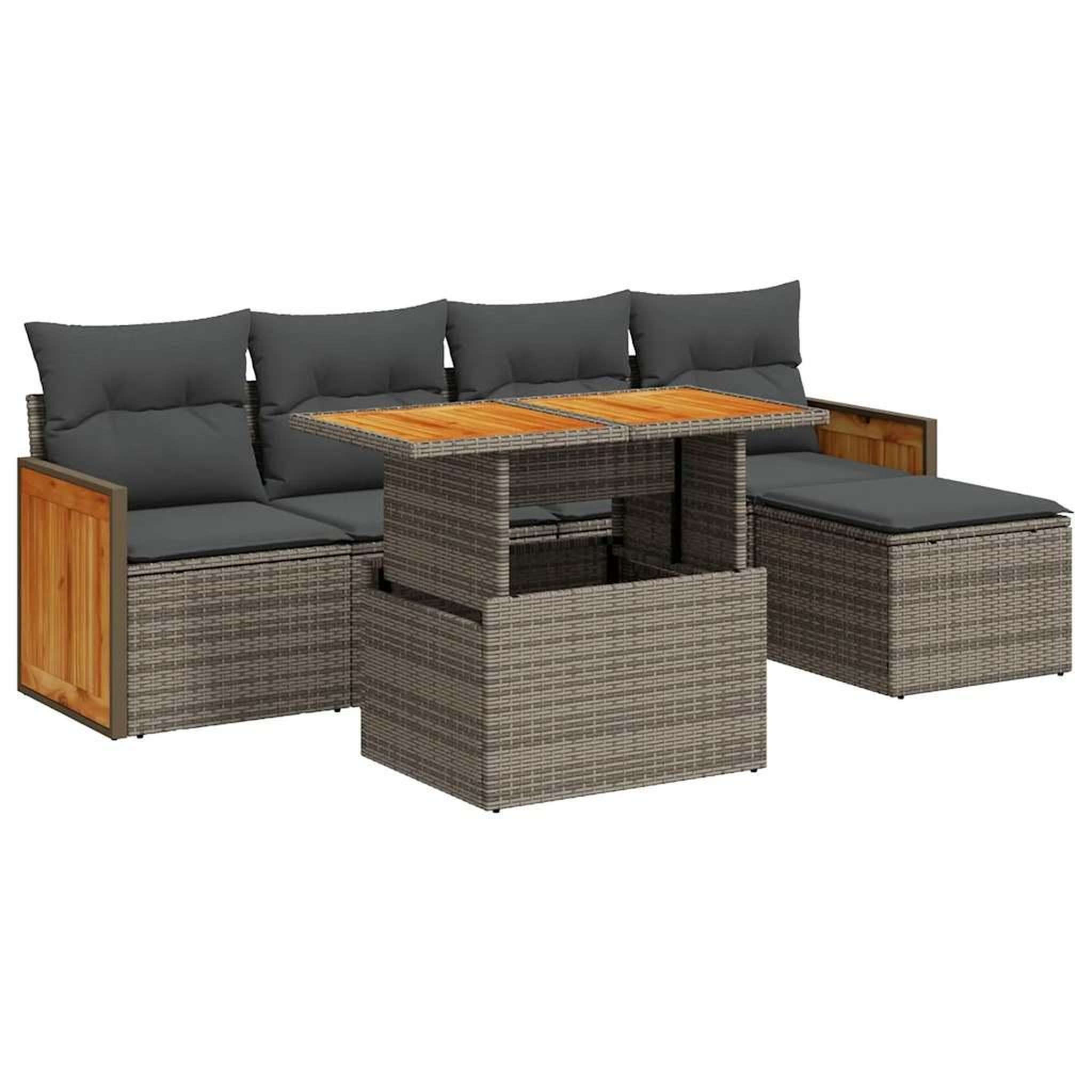 Voir la diapositive 2 : VIDAXL Salon de jardin avec coussins 6 pcs gris resine tressee acacia