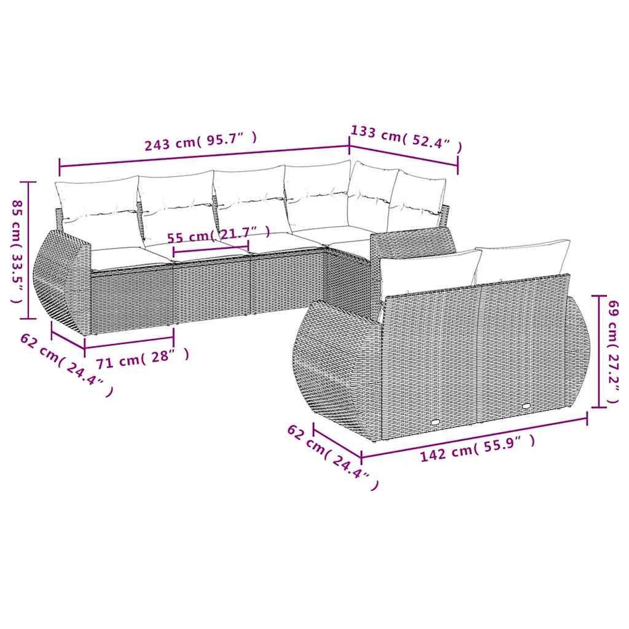 Voir la diapositive 6 : VIDAXL Salon de jardin avec coussins 7 pcs gris clair resine tressee
